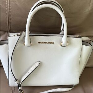 Michael Kors White Satchel with Textured Leather and Adjustable Strap
